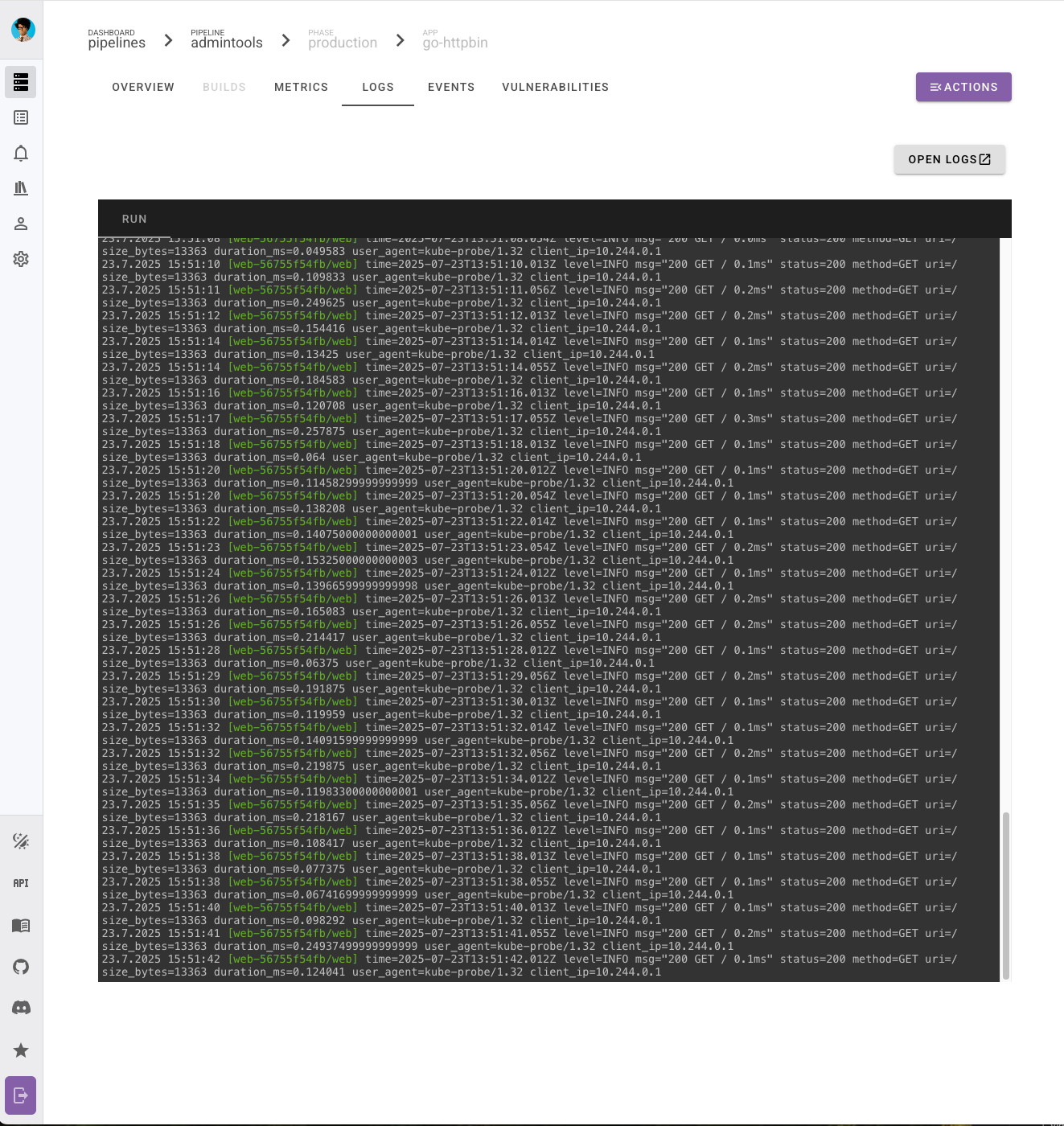 application logs